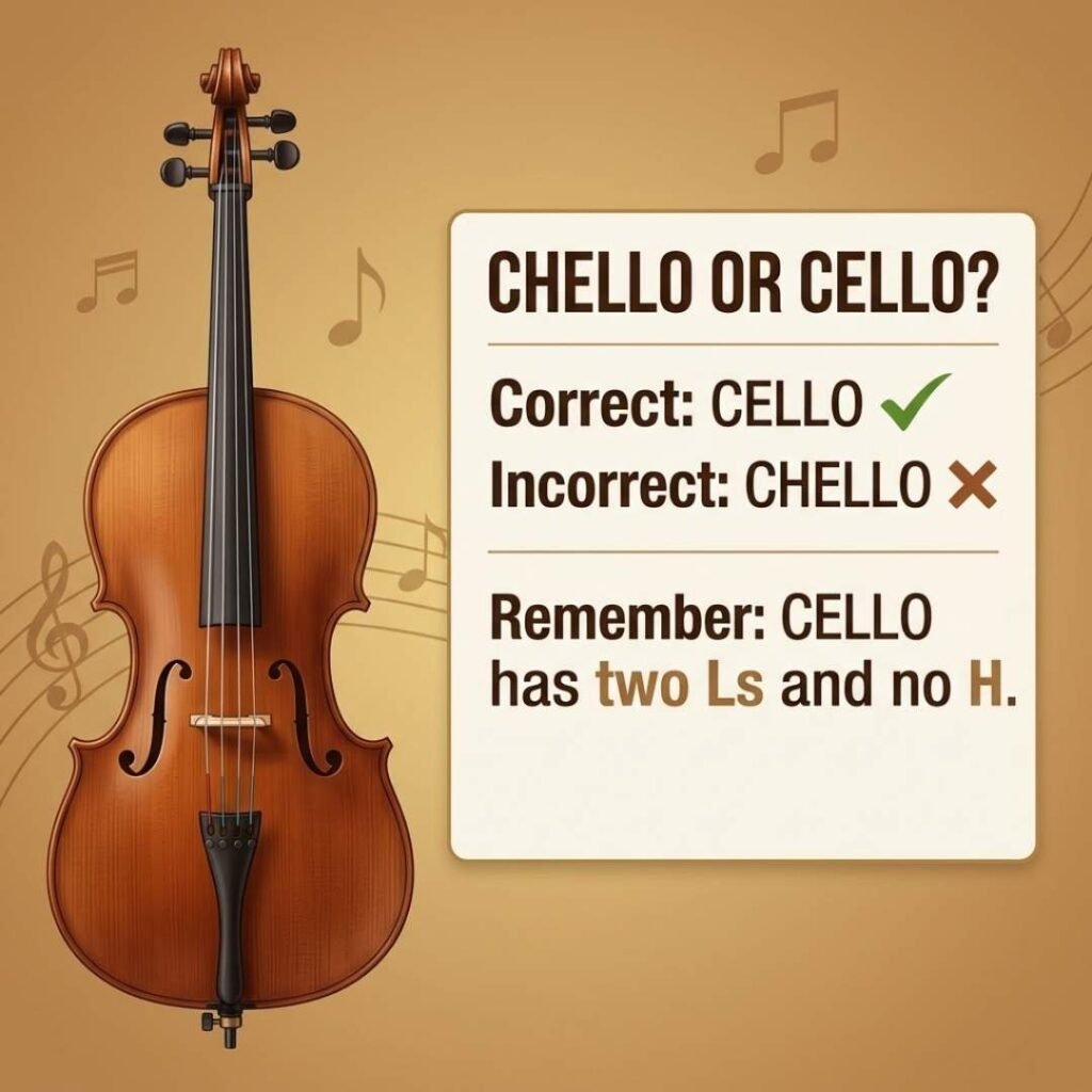 Chello or cello infographic showing cello as the correct spelling
