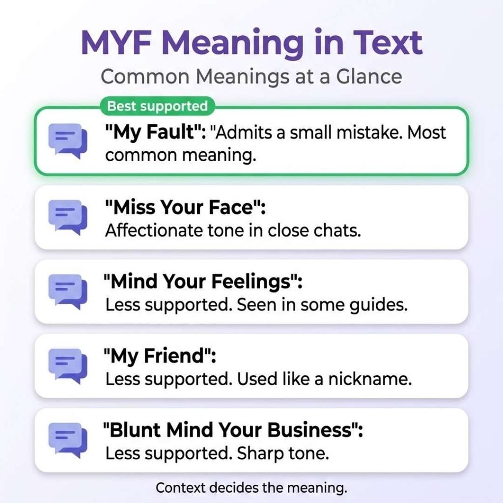 MYF meaning in text infographic showing my fault and miss your face meanings