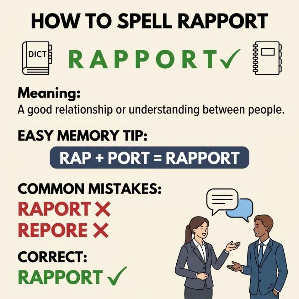 How to spell rapport with meaning memory tip and common spelling mistakes