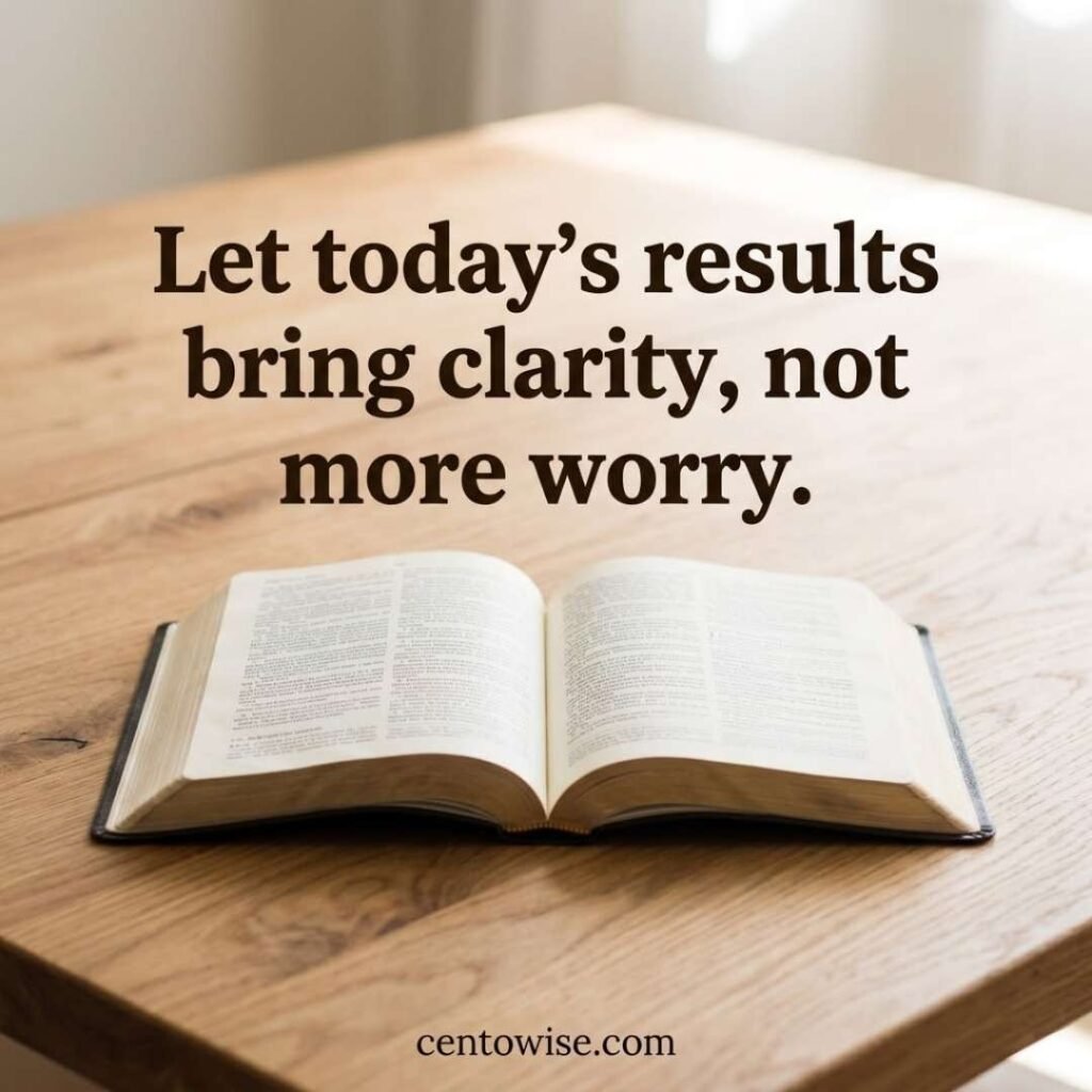 Bible verse for good medical test results with open Bible on wooden table