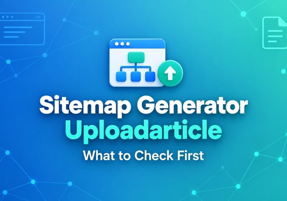 Sitemap generator uploadarticle featured image with a blue network map background