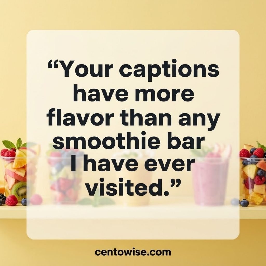 Smart juicy rizz line for Instagram image with a bold smoothie bar caption line on a pastel background