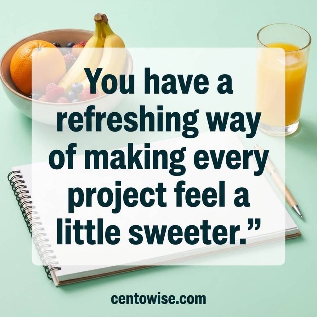 Clean and safe-for-work juicy flirty line image with a bold line about making projects sweeter on a fruit desk scene