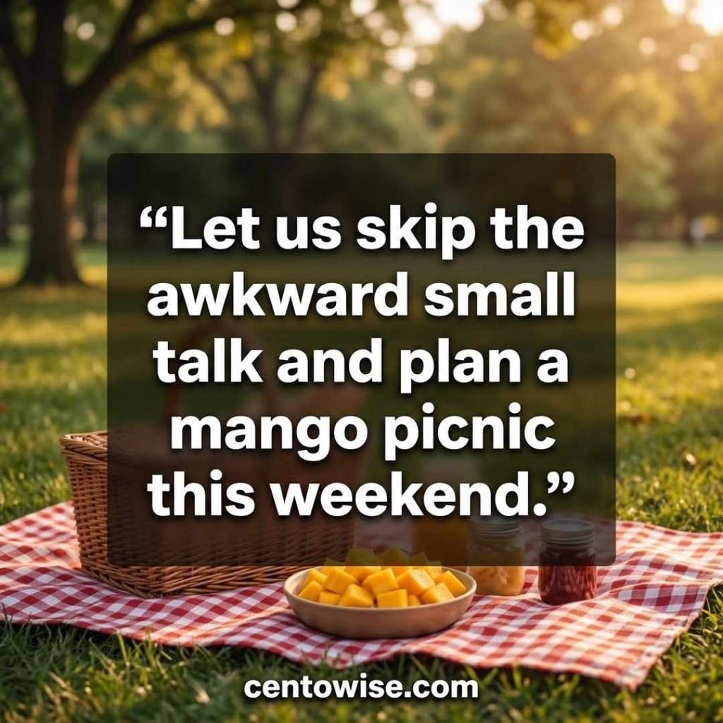 Daring mango pickup lines image with a bold line about planning a mango picnic this weekend
