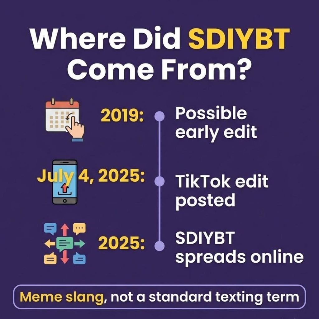 SDIYBT meaning timeline showing the possible 2019 edit and the July 2025 TikTok origin