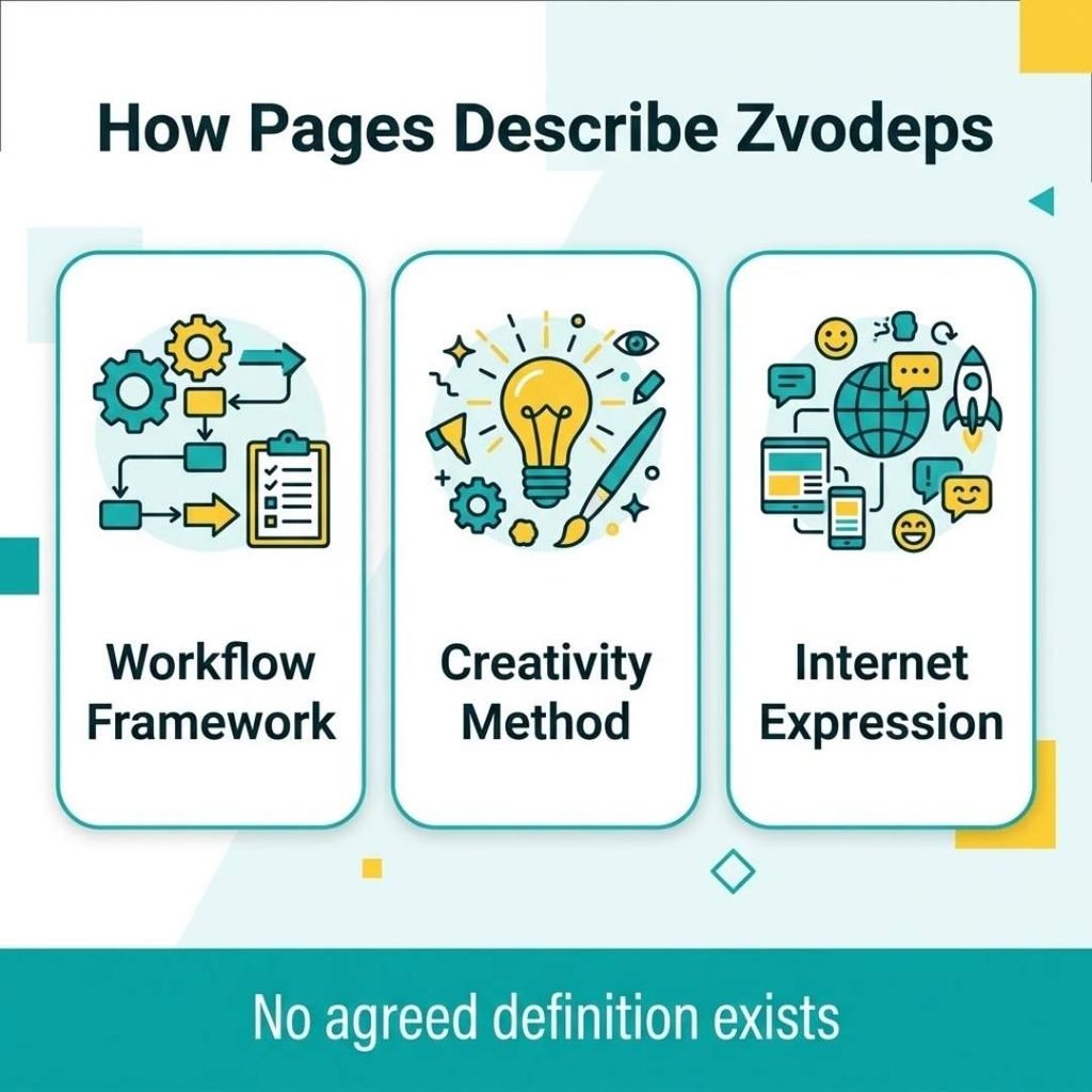 Infographic of three ways pages describe Zvodeps as framework, method or expression