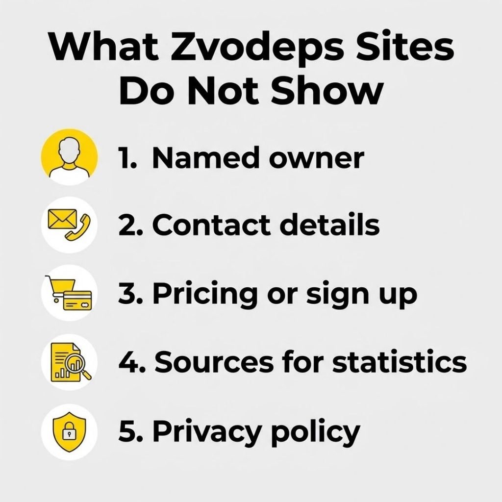 Checklist of details missing from Zvodeps websites such as owner and sources