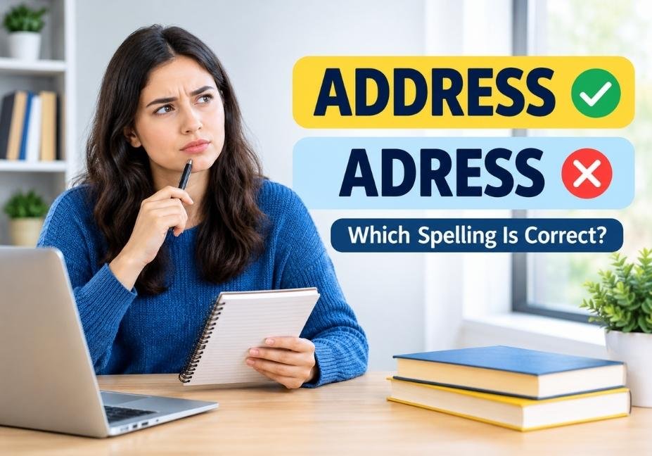 Address vs Adress spelling comparison showing the correct spelling address and incorrect spelling adress