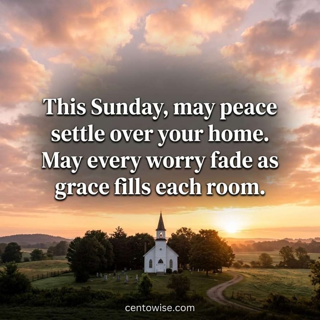 African American Sunday blessings GIF image with a sunrise church and a prayer for peace at home