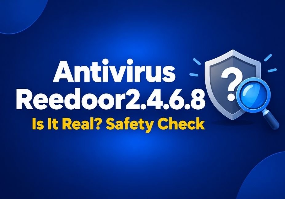 Antivirus Reedoor2.4.6.8 safety check banner with a shield, question mark and magnifying glass