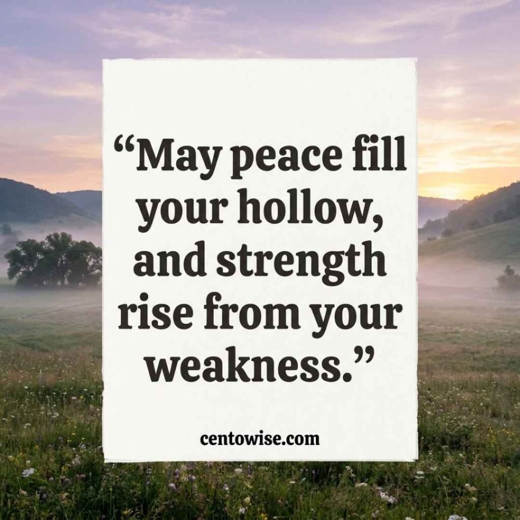 Peace and strength blessing connected to the biblical meaning of the name Logan, on a misty dawn valley.
