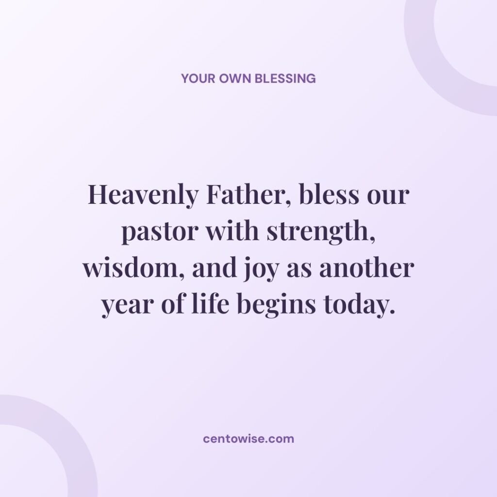 Birthday prayer wishes for a pastor asking God for strength and wisdom on a lavender background