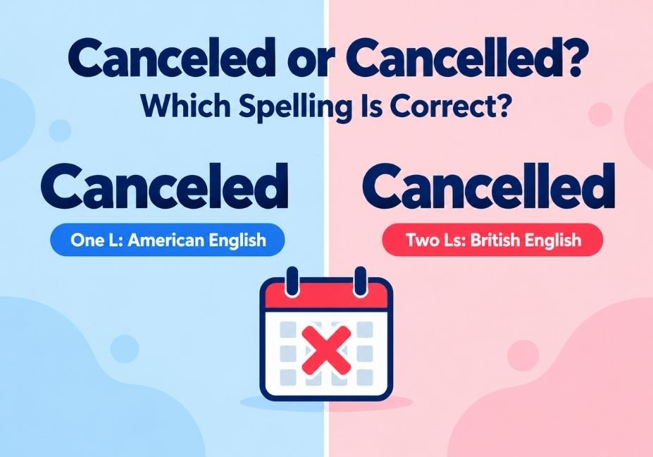 Canceled or cancelled featured image showing the one L American spelling next to the two L British spelling