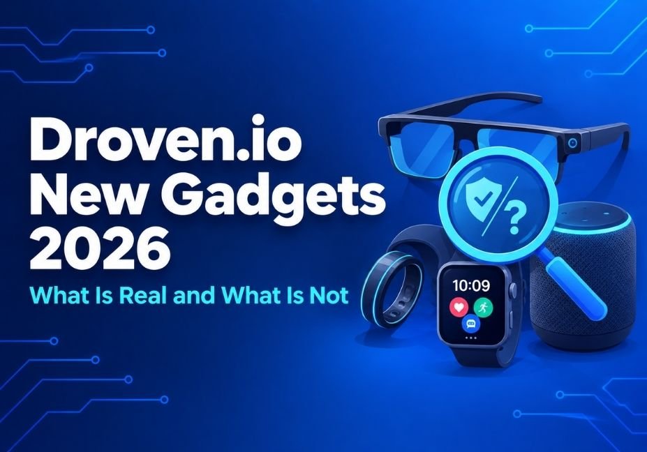 Droven.io new gadgets 2026 featured image showing smart glasses, a smart ring and a smartwatch with a magnifying glass