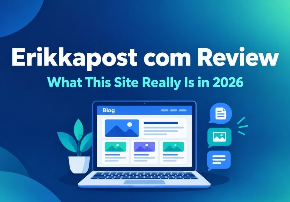 Erikkapost com review header showing a laptop with a blog homepage and the title “What This Site Really Is in 2026”