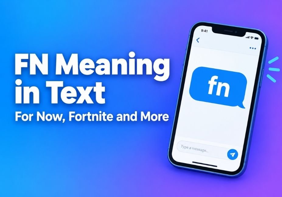 Smartphone showing a chat bubble with the abbreviation FN beside the title FN meaning in text