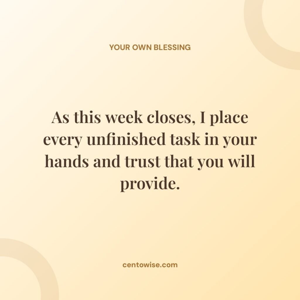 Powerful Friday prayer image about placing unfinished tasks in God’s hands as the week closes