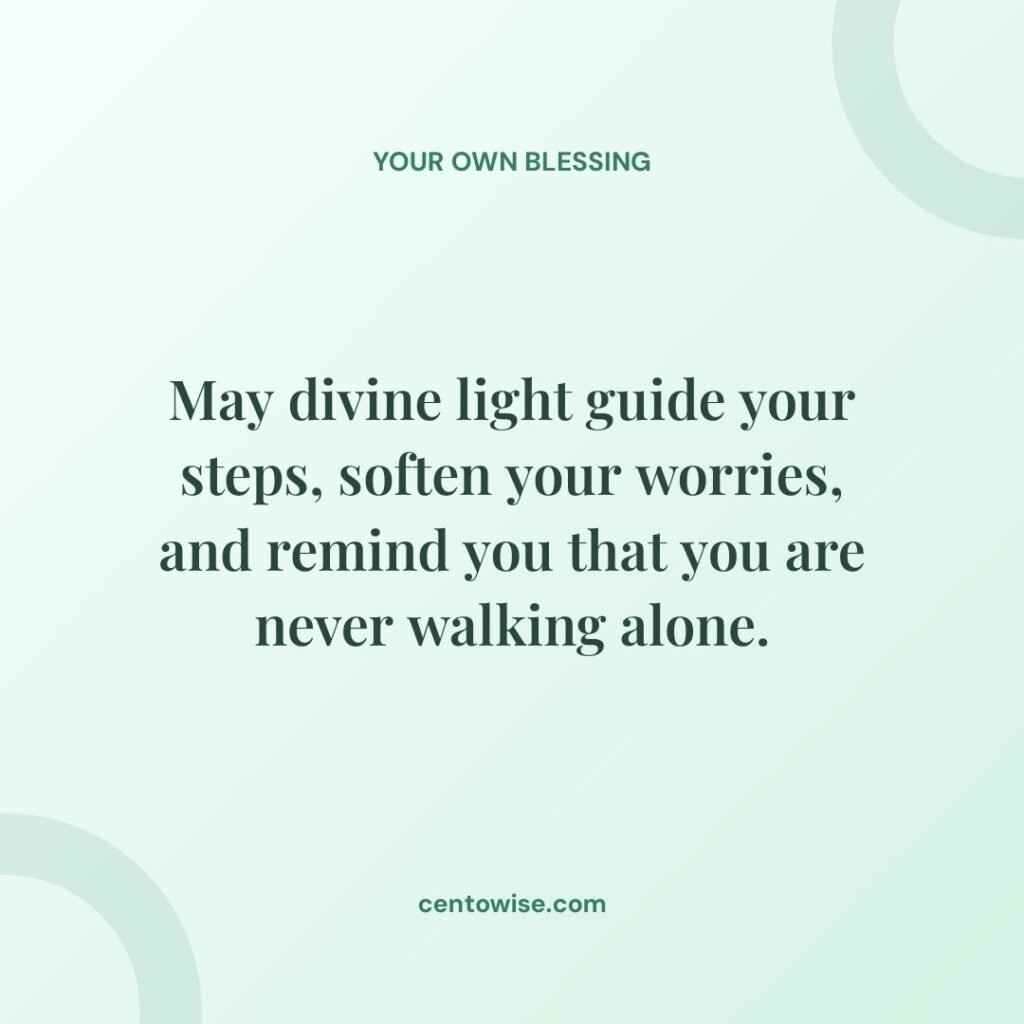 Spiritual good afternoon blessing about divine light and never walking alone, on a mint green background