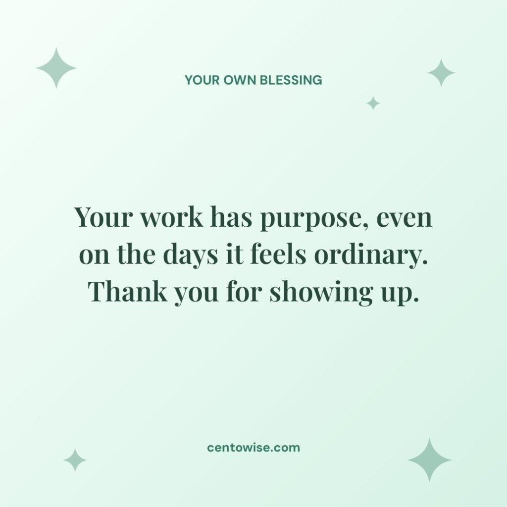 Good morning Thursday blessing saying your work has purpose even on ordinary days, on a soft green sparkle background