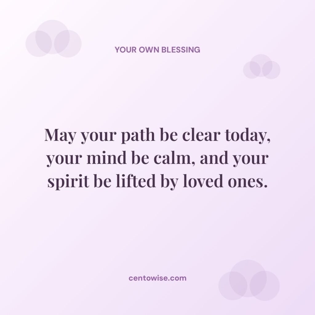Tuesday blessing quote for a clear path and calm mind on a lavender background with soft clouds