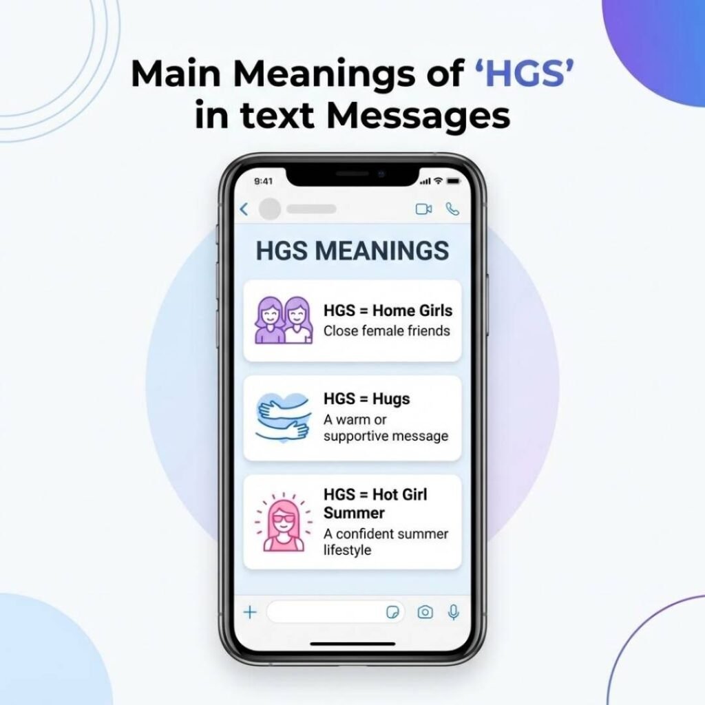 HGS meanings in text including home girls, hugs and Hot Girl Summer