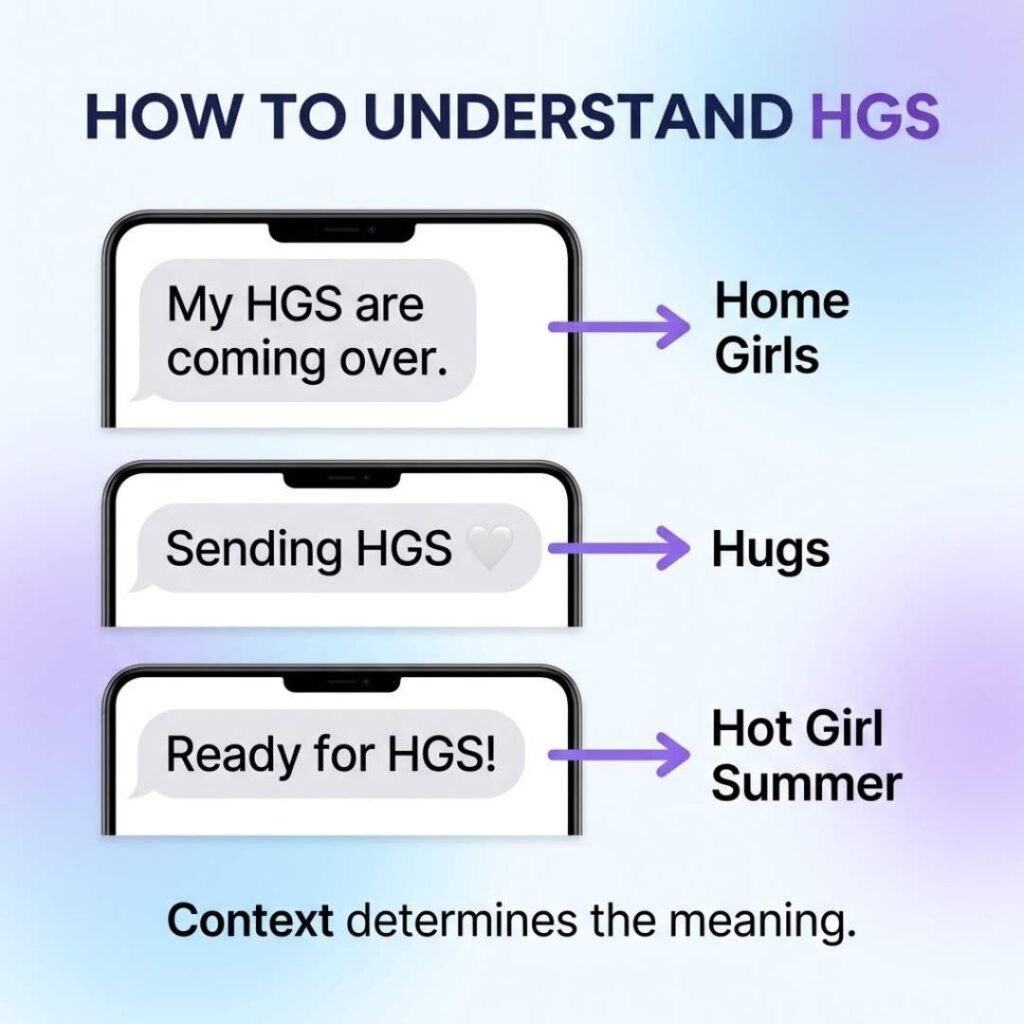 Examples showing how context determines the meaning of HGS in text messages