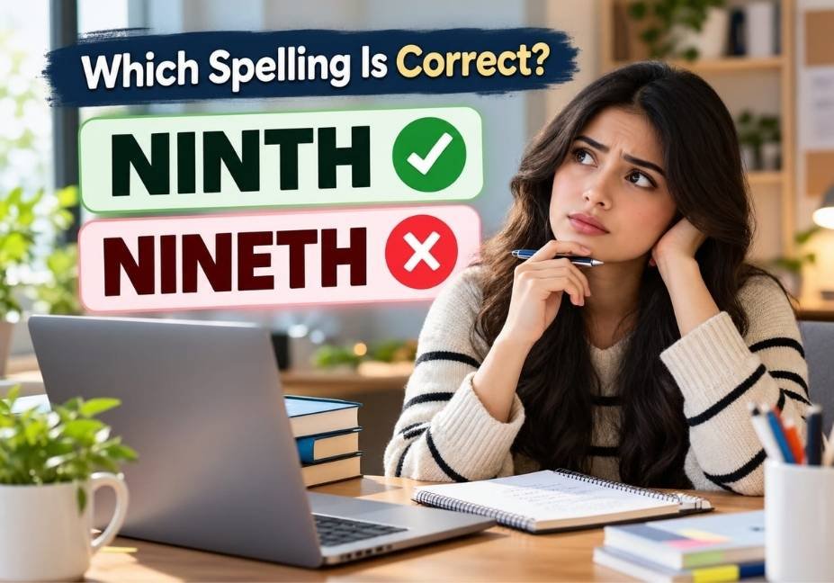 Nineth or ninth spelling comparison showing ninth as the correct spelling
