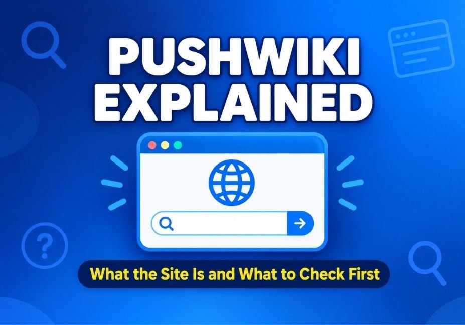 Pushwiki explained featured image with a browser window and the text what the site is and what to check first