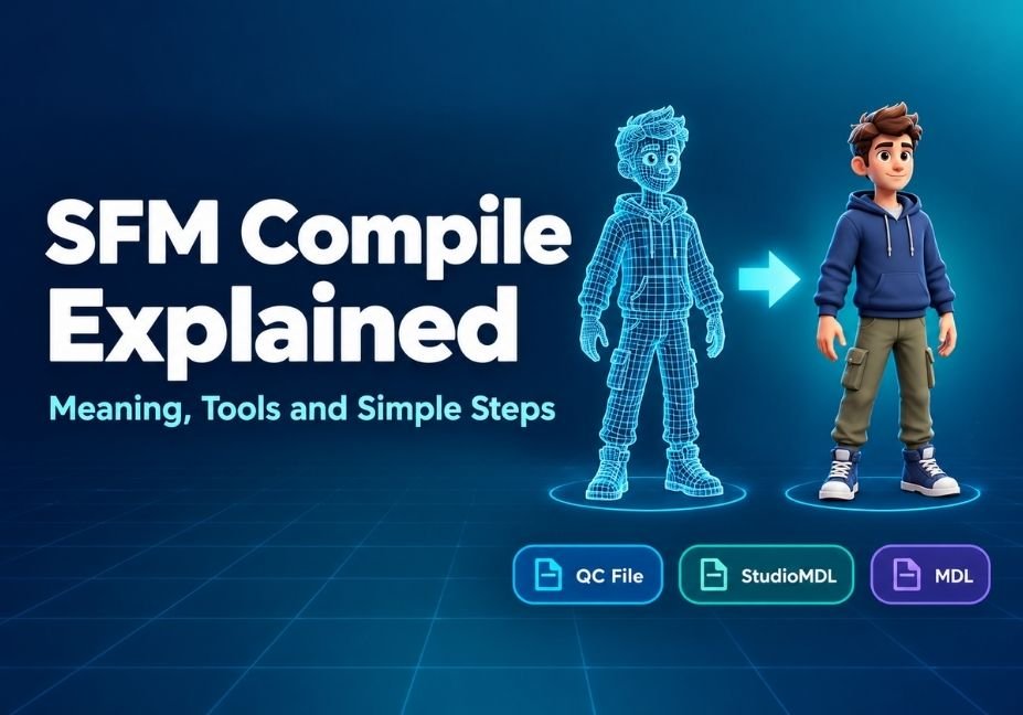 SFM compile explained with a wireframe 3D model turning into a textured model for Source Filmmaker