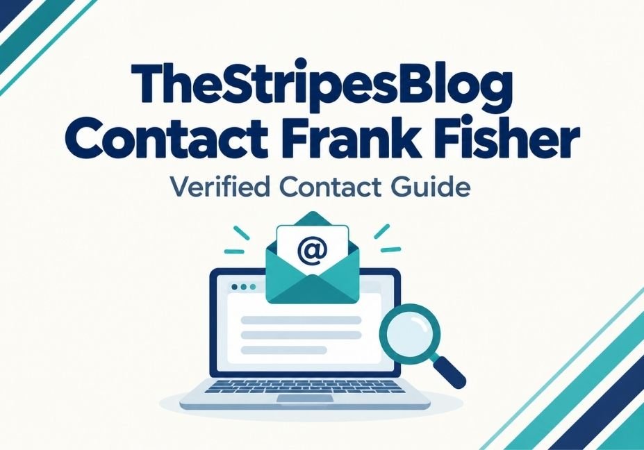 Featured image: TheStripesBlog contact Frank Fisher verified contact guide with email and laptop illustration