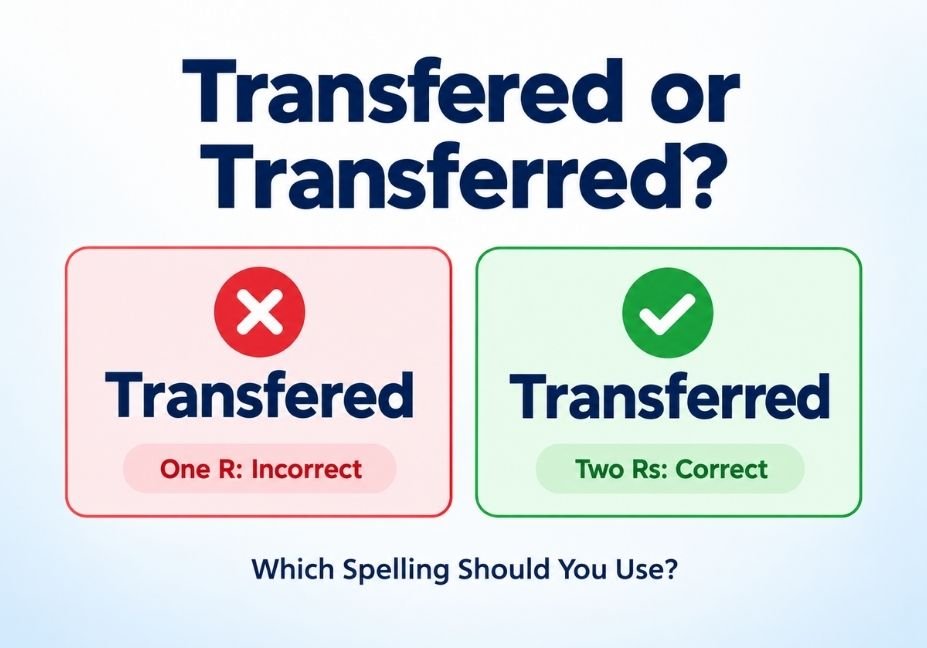 Transfered or transferred featured image showing transferred with two Rs as the correct spelling