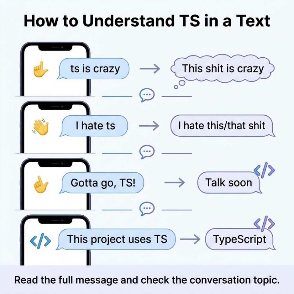 TS text examples showing how context changes the meaning of the abbreviation