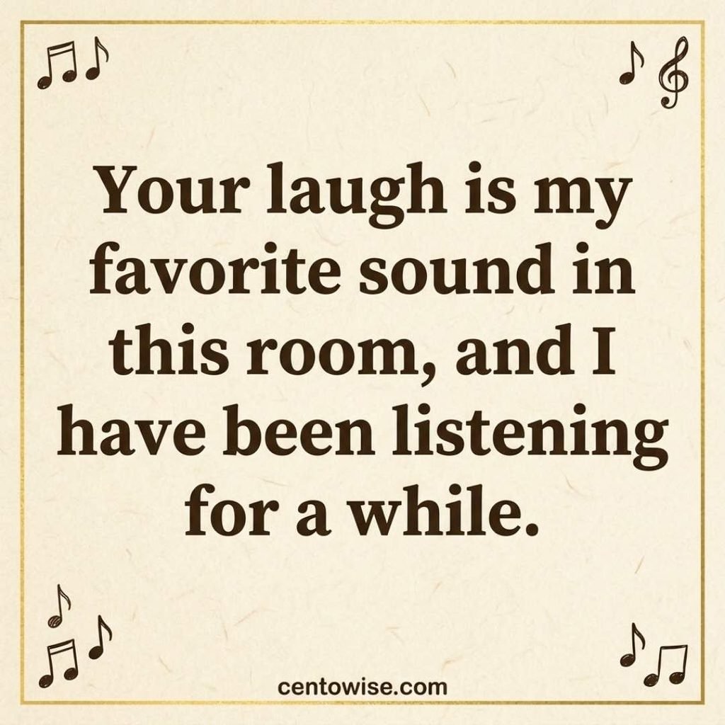 Sweet rizz pick up line about a favorite laugh, in dark brown text on a cream background