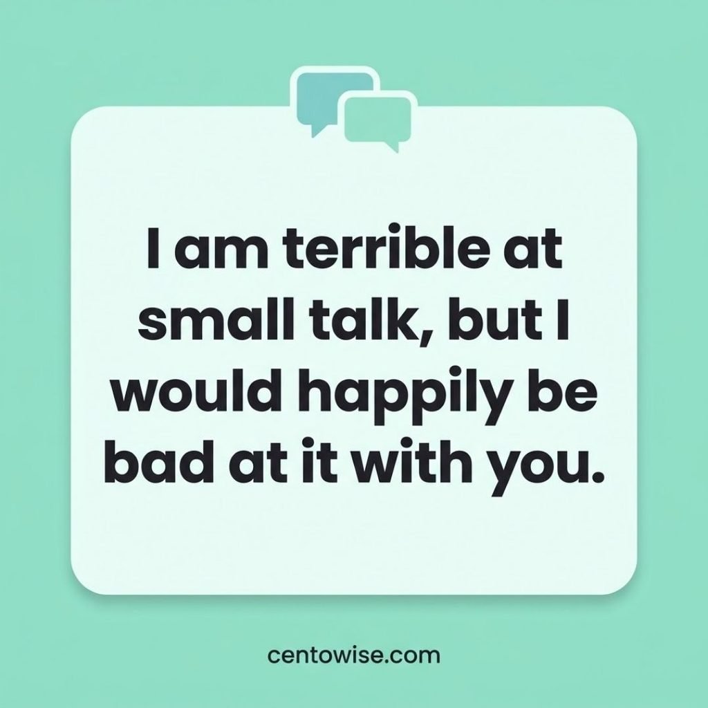 Effortless W rizz line about being bad at small talk, in charcoal text on a mint green card