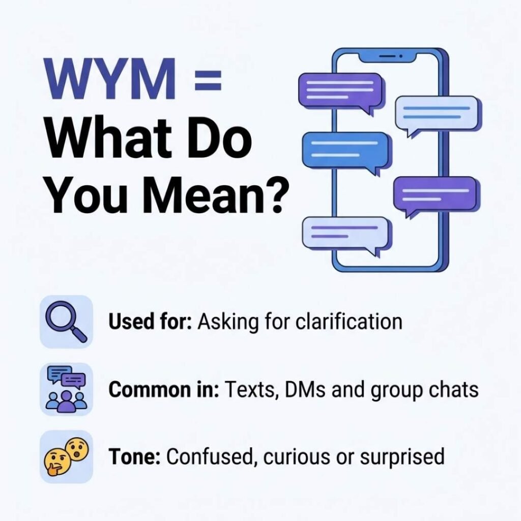 Infographic explaining WYM as What Do You Mean in texting