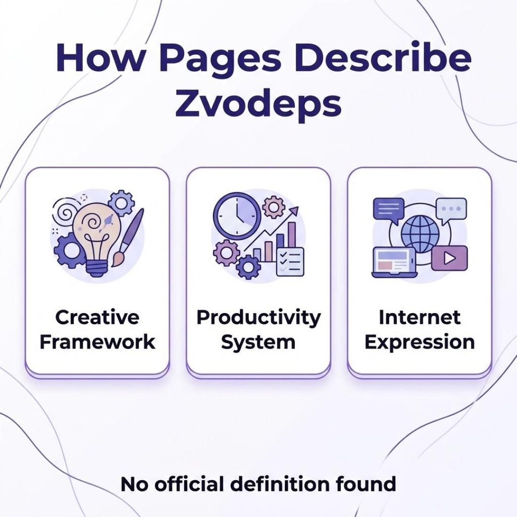 Infographic of three ways websites describe Zvodeps with no official definition